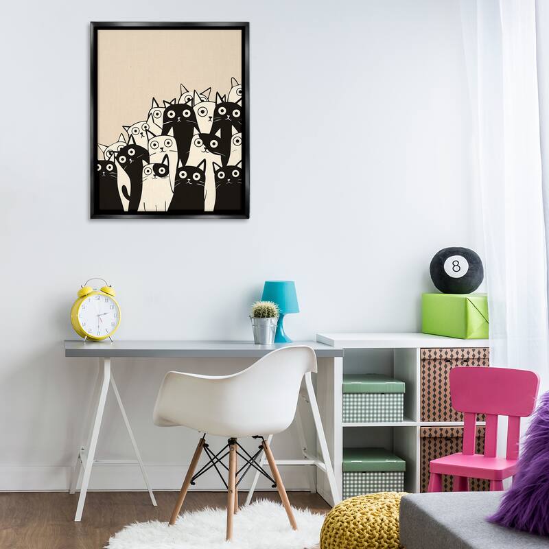 Stupell Fun Modern Black & White Cats Framed Floater Canvas Wall Art Design By Arlington Prints