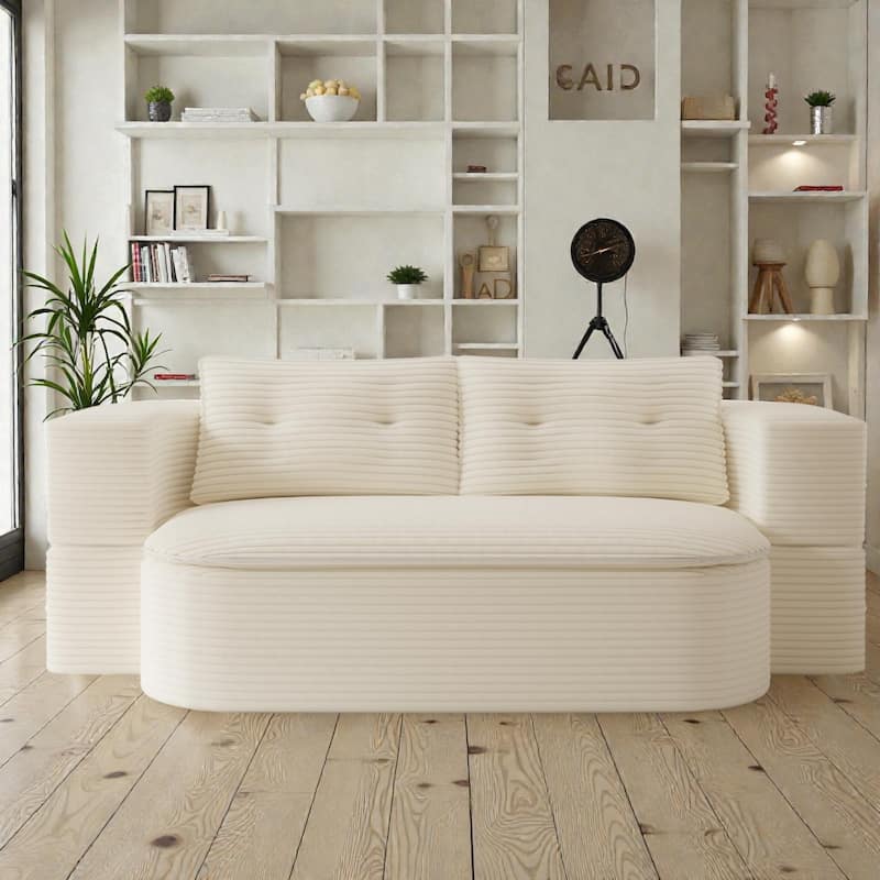 78.7 Inch Convertible Floor Sofa Bed, Plush Corduroy Sleeper Couch with Blanket and 2 Pillows, Deep Seat