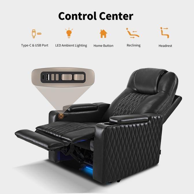 MCombo Power Recliner Chair with Adjustable Headrest, USB & Type C Port, LED Light HTS401