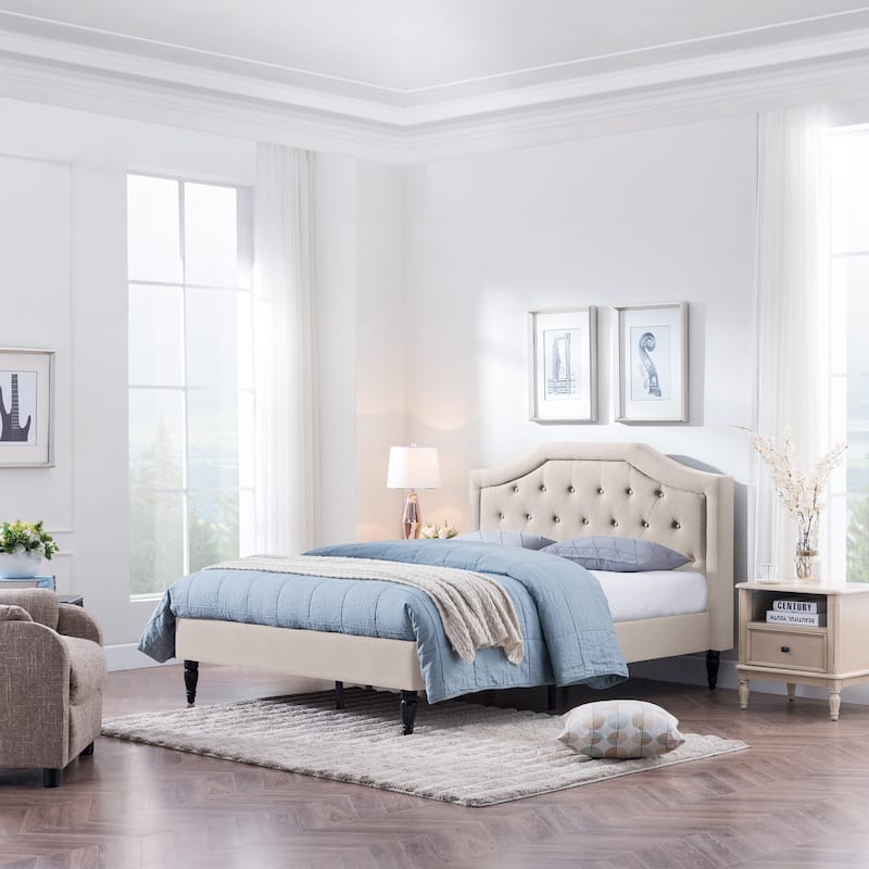 Garrett Queen Size Upholstered Bed by Christopher Knight Home - beige + dark brown