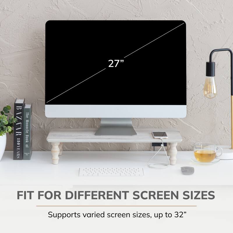Jani Wood Monitor Stand Riser Desk - Ergonomic Design Stand, Desktop Organizer Table for Home, Office Workspace, Gaming Desk