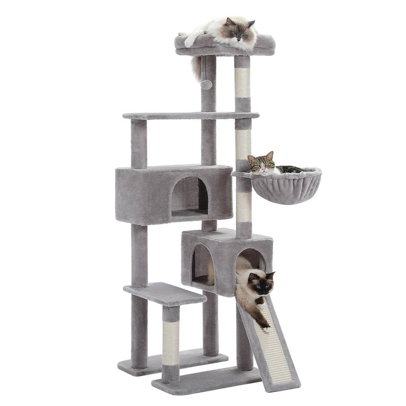 61" Indoor Large Cat Tree Cat Tower with Ladder and Dual Condos