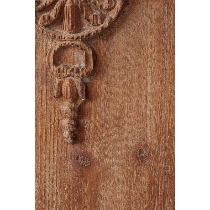 Brown Wood Carved Antefix Floral Home Wall Decor (Set of 3)