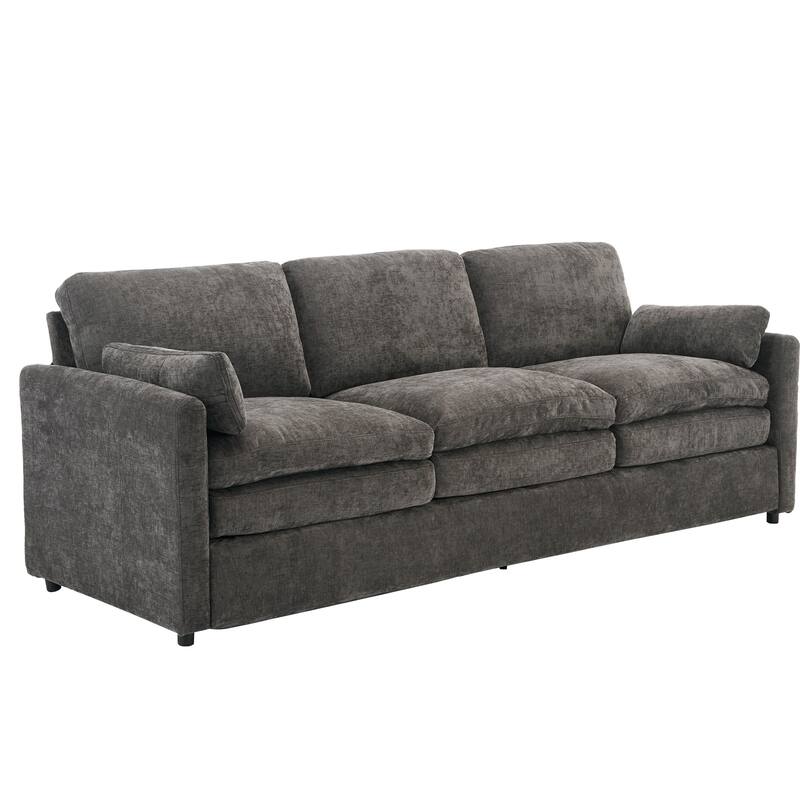 Modern Chenille Comfy Upholstered 3-Seat Sofa, Comfy Cloud 3-seater Sofa w2 Lumbar Pillow Plush Cushion Sofa Couch