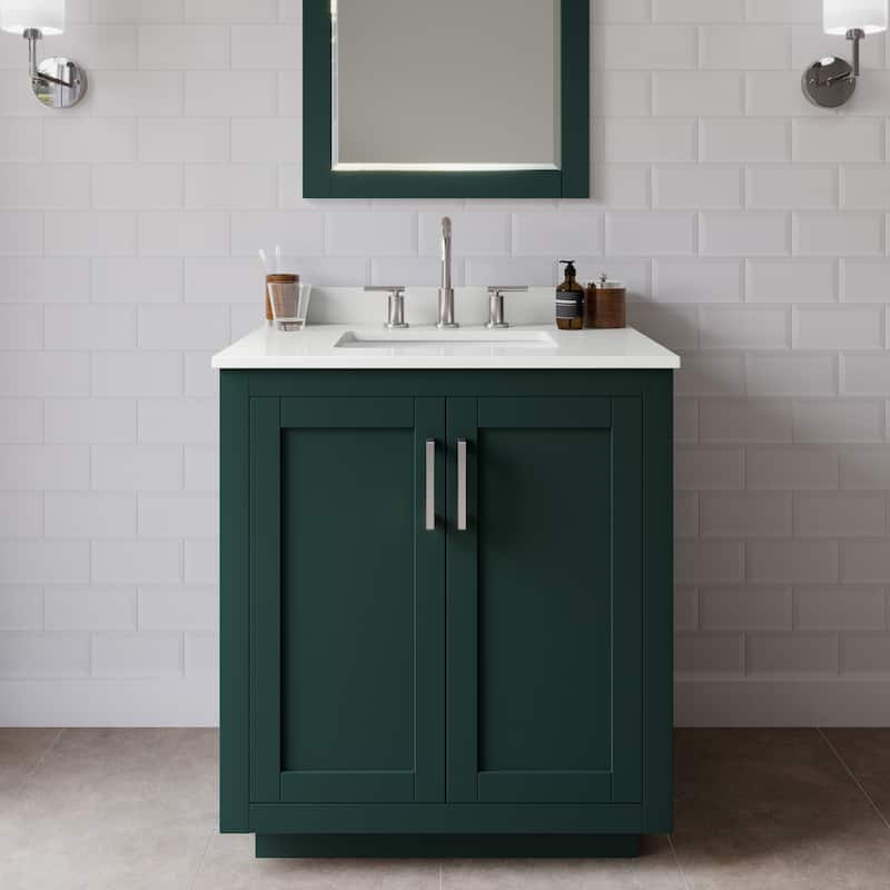 Wyndham Collection WCF292930S-QTZ-US3MXX Miranda 30" Free Standing - Green / White Quartz Top / Brushed Nickel Hardware