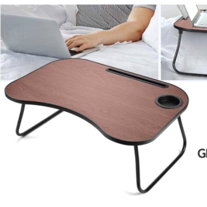 Wood and Metal Design Foldable Laptop Desk with Cup Groove