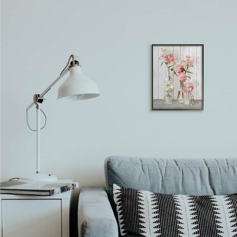 Stupell Spring Pink Florals in Glass Jars Feminine Rustic Flowers Framed Wall Art