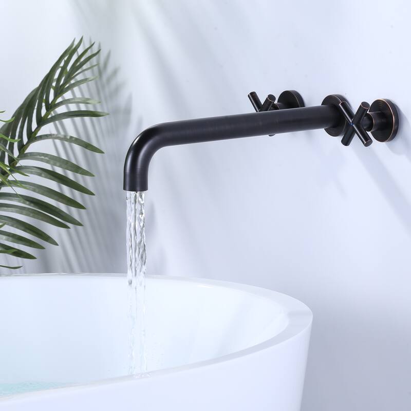 WOWOW Modern Cross-Style Dual-Handle Wall-Mounted Bathtub Faucet