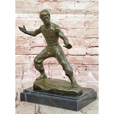 Bruce Lee Martial Artist In Fighting Pose Bronze Sculpture - Kung Fu Karate Art