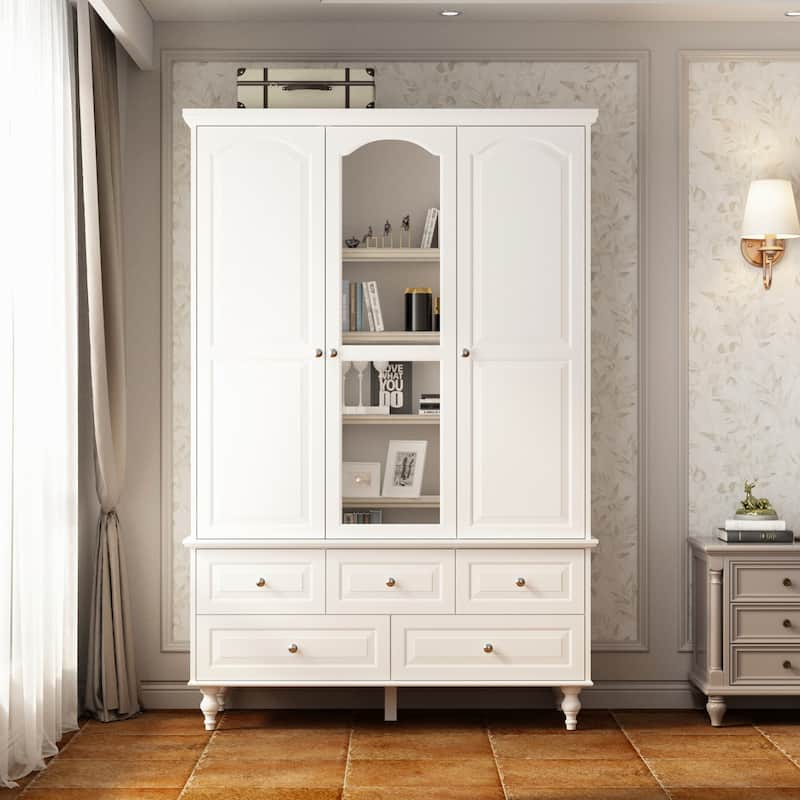 3-Door Wardrobe Armoire with Mirror, 70.9" Tall Freestanding Closet Cabinet Storage Wardrobe for Bedroom