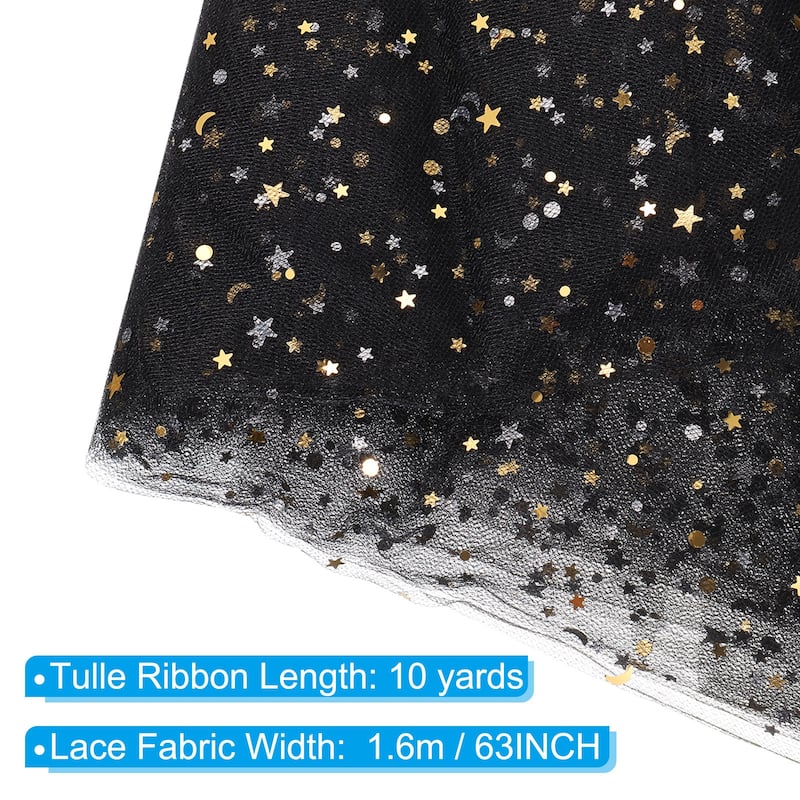 Tulle Fabric, 63inch Glitters Tulle Fabric Rolls Ribbon for Decoration - Black - 10 Yards