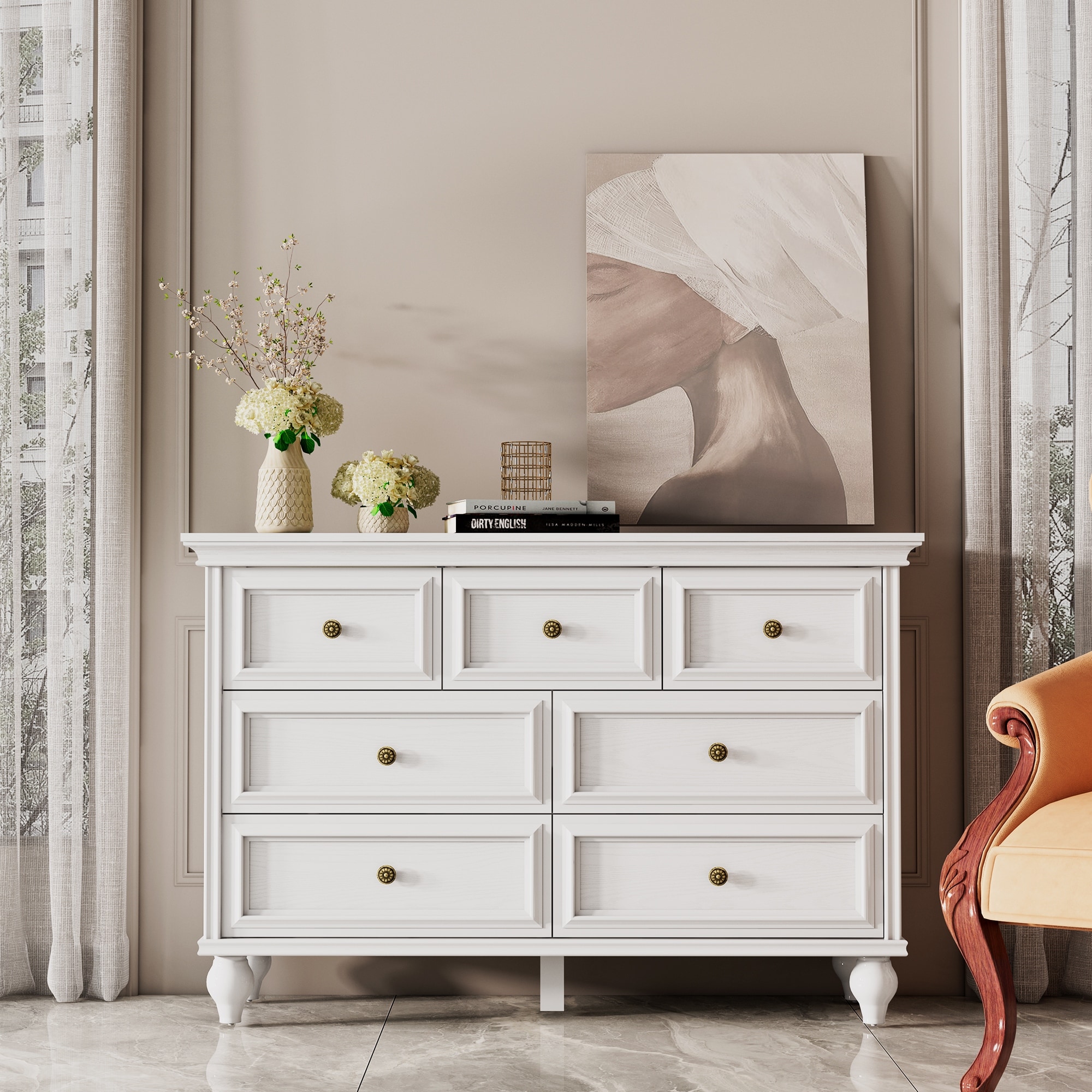 7-Drawer Vintage Dresser with Metal Handles for Bedroom - Bed Bath & Beyond - 41344632 7-Drawer Vintage Dresser with Metal Handles for Bedroom - Bed Bath & Beyond - 41344632