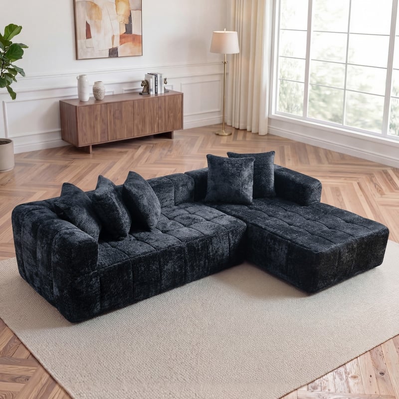 107.9" Modern L-Shape Cloud Sectional Sofa, No Assembly Required - Black