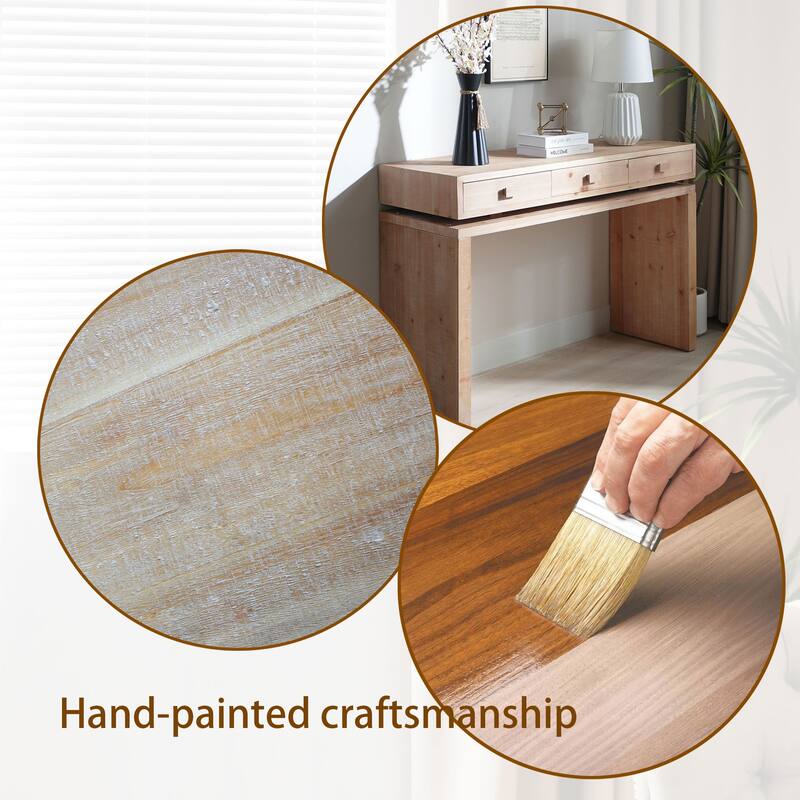 Roomfitters Rustic Console Table with 3 Drawers, 47" Entryway Desk with Storage, Wood Finish, Natural & Light Brown