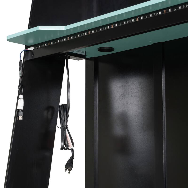 L-shaped Bunk Bed Twin Size Gaming Loft Bed with Desks, TV Stand, Shelves, Light Strip, Charging Station and Reversible Layout