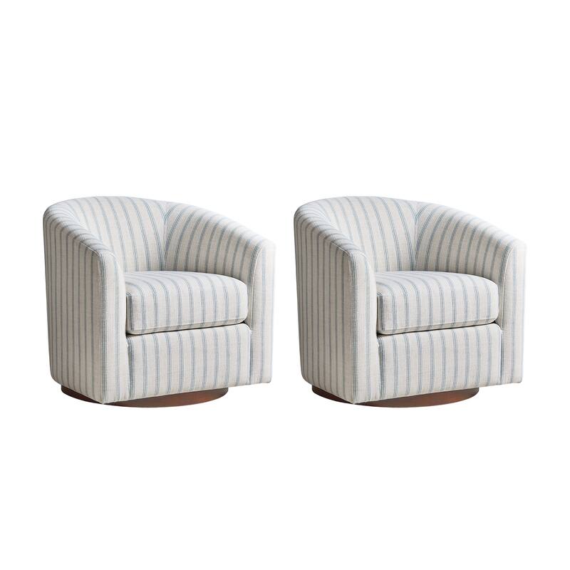 Althea Modern Genuine Leather Swivel Barrel Chair with Solid Wood Base Set of 2 By HULALA HOME