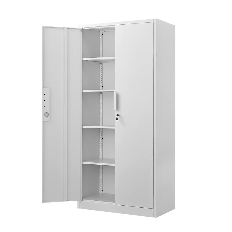 Modern 2-Door Filing Cabinet, Organization Cabinet with Lock, 4 Adjustable Shelves, for Home Office, White