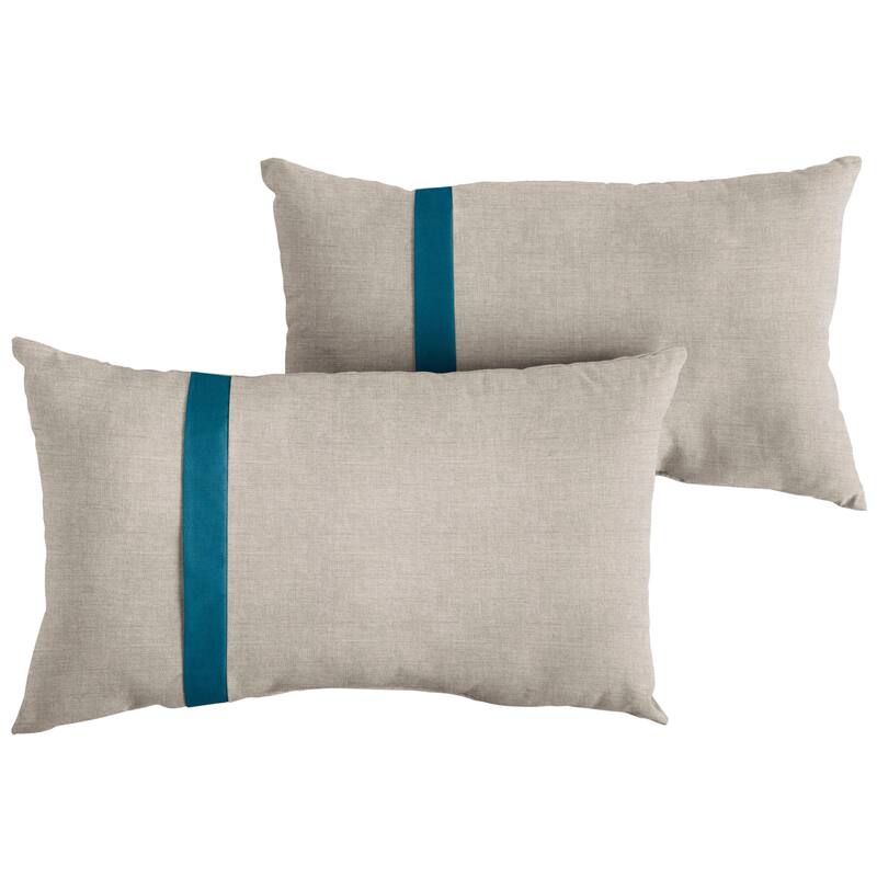 Sorra Home Sunbrella Outdoor Single Large Flange Pillow Set of 2 - Sunbrella - Cast Silver/Spectrum Peacock - 14 in H x 24 in W x 6 in D