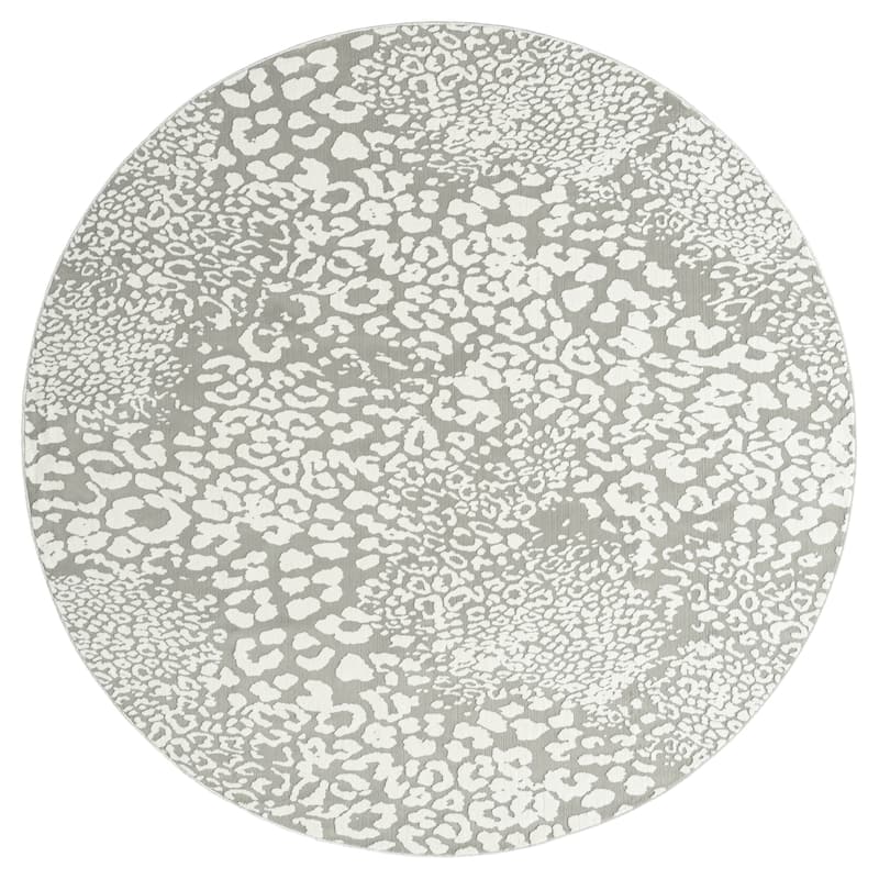 N Natori Serengeti Leopard Area Rug - 6'7" Round - Light Grey
