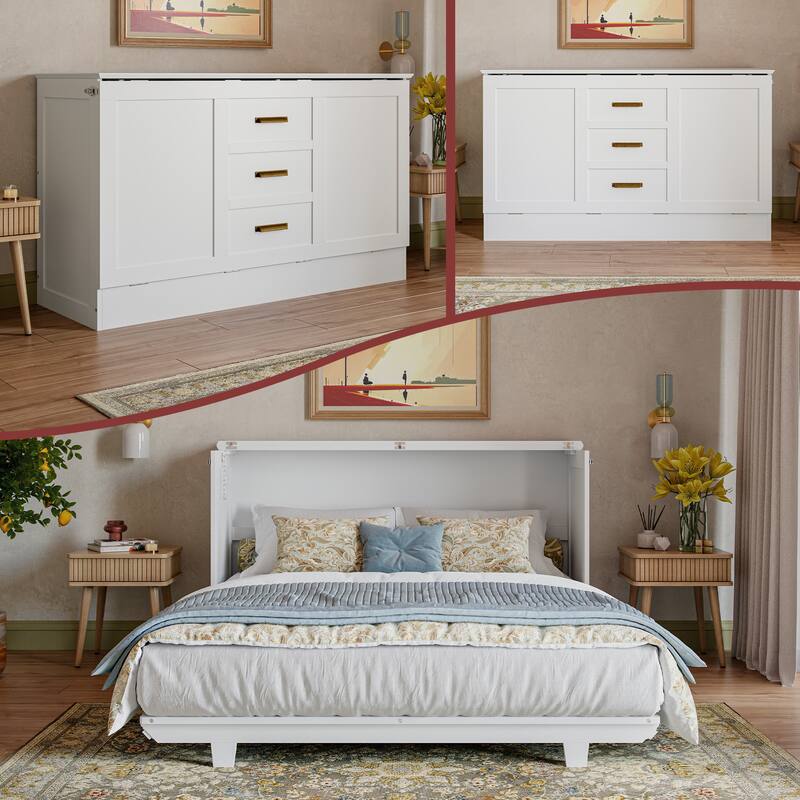 AFI Charleston Murphy Bed Chest with 6" Mattress - White - Queen