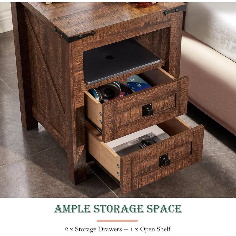 Modern Side Table with Charging Station, Nightstand, End Table