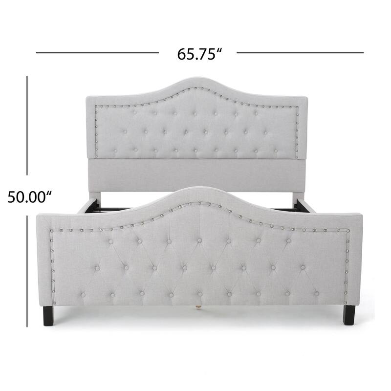 Button Tufted Wingback Platform Bed Upholstered Queen Size Bed Frame with Arched Nailhead Trim Headboard and Footboard