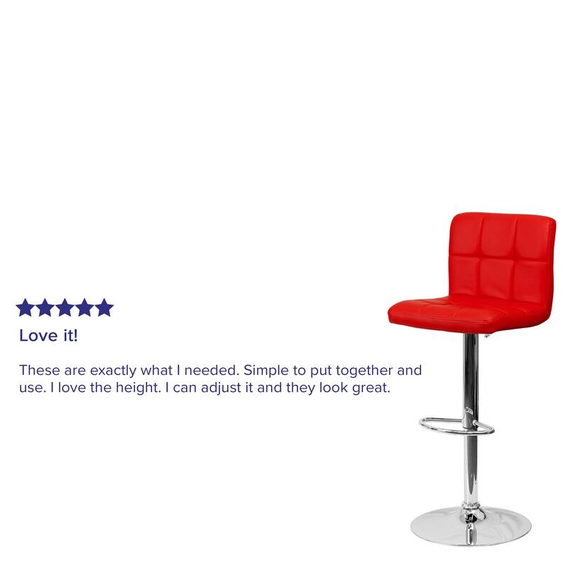 Contemporary Quilted Vinyl Adjustable Height Barstool with Chrome Base