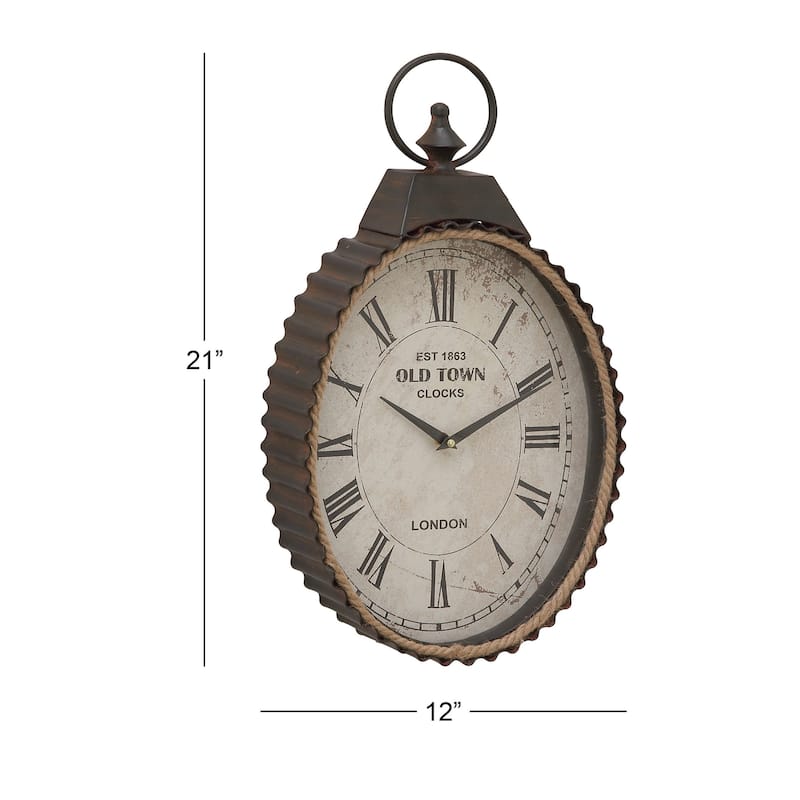 Black Metal Pocket Watch Style Decorative Wall Clock with Rope Accent
