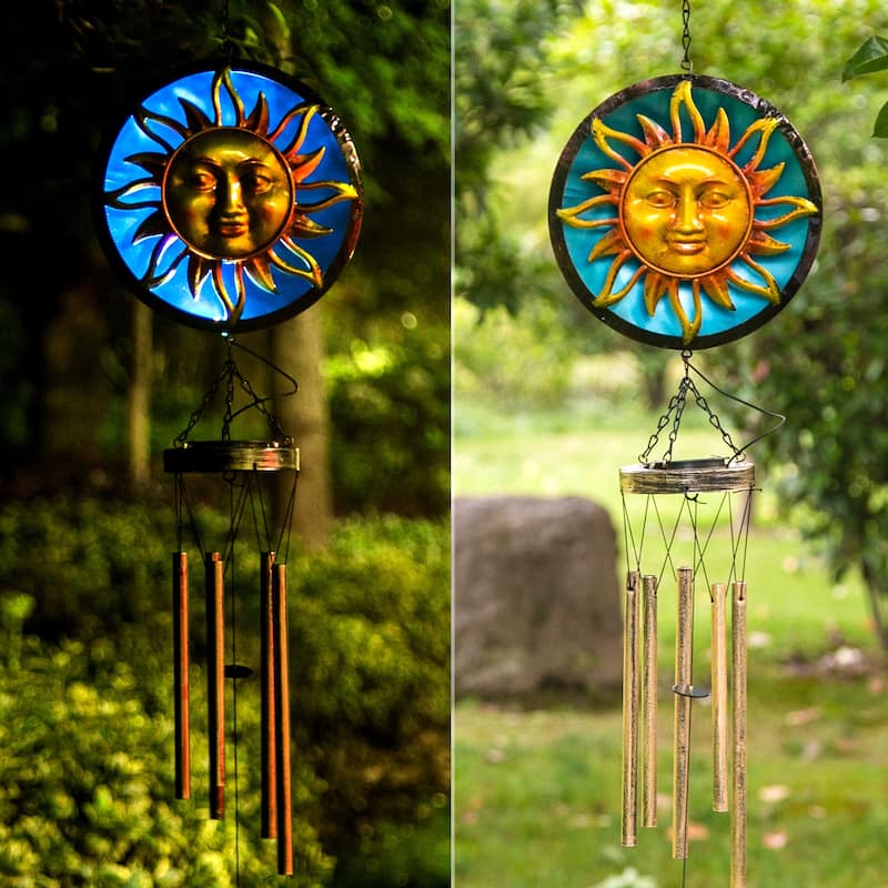 Adeco Wind Chimes with Solar Powered LED Lights - Blue