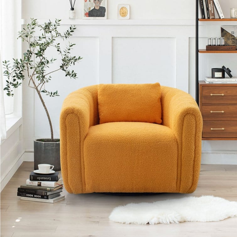 Ebello Oversize Velvet Swivel 360° Rotation Barrel Comfy Round Armchair With Pillow For Living Room Bedroom