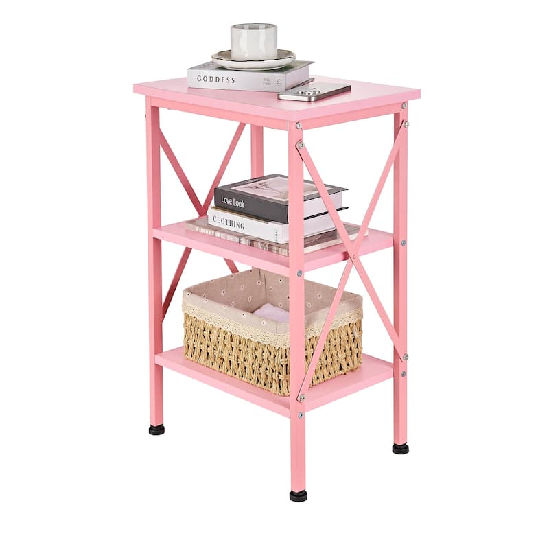 VECELO 3-Tier Open Shelf End Table with X-Frame Design 4-Step Easy Assembly 23.82" Height Side Table for Living Room or Bedroom