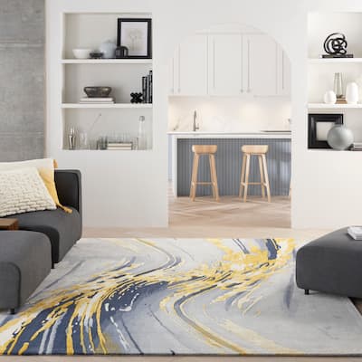 Nourison Prismatic Modern Abstract Gold Watercolor Area Rug