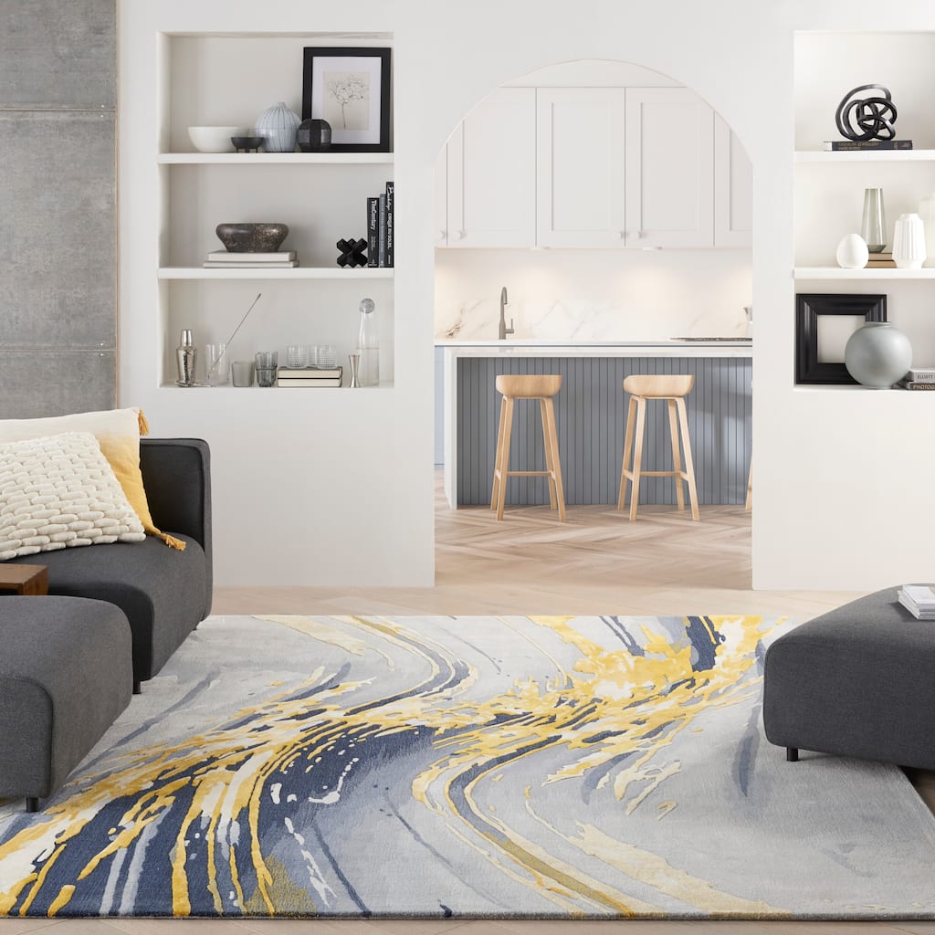 Nourison Prismatic Modern Abstract Gold Watercolor Area Rug