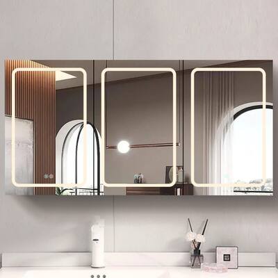 60x30" LED Double Door Lighted Medicine Cabinet with Mirror Defogging