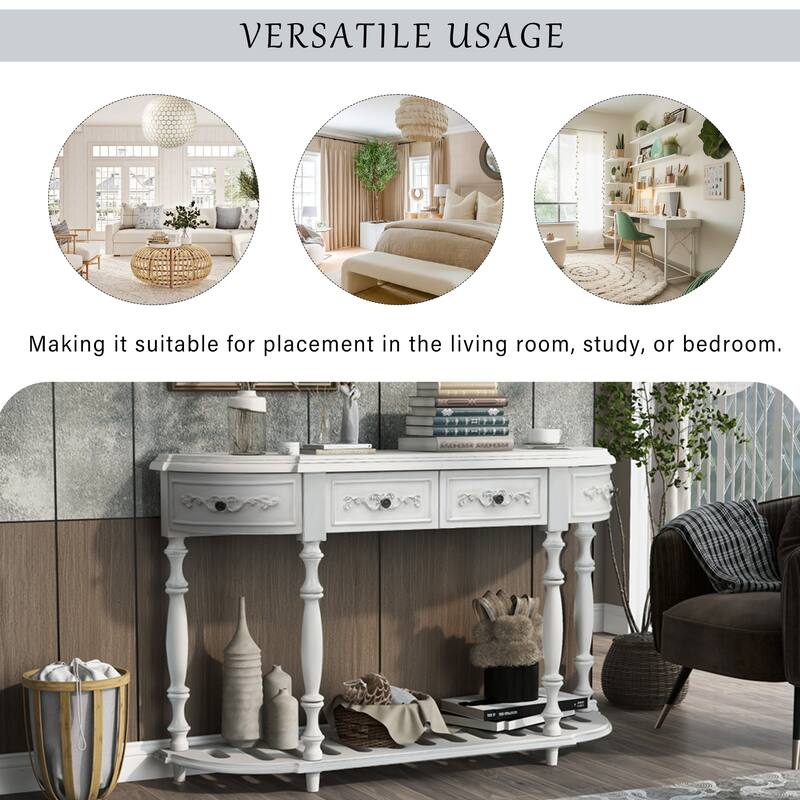 Modern Curved Console Table with 4 Drawers and 1 Shelf