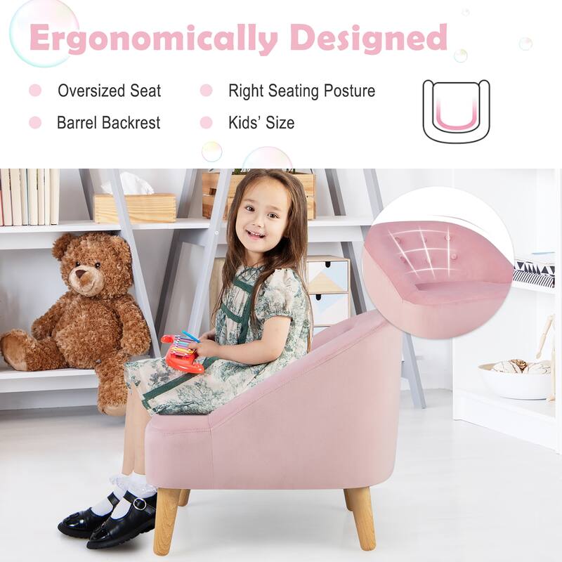 Costway Kids Sofa Chair w/ Ottoman Toddler Single Sofa Velvet - 20'' x 20'' x 19.5''