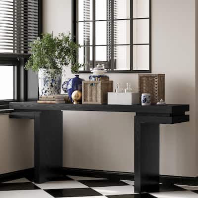 66" Extra Wide Console Table - Real Wood Veneer Sofa Table for Living Room, Entryway & Home Office