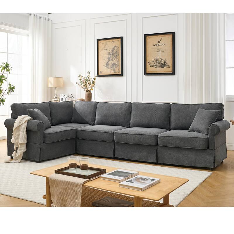 94" Linen L-Shaped Sectional Sofa, 5-Seater