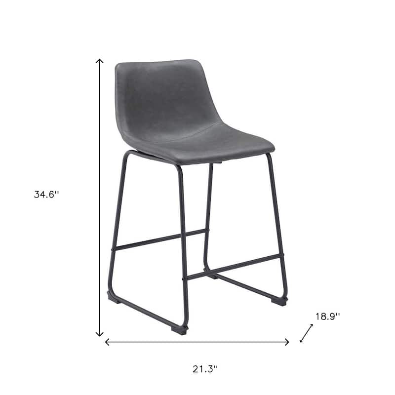 HomeRoots Set of Two 24" Charcoal and Black Faux Leather and Steel Counter Height Bar Chairs