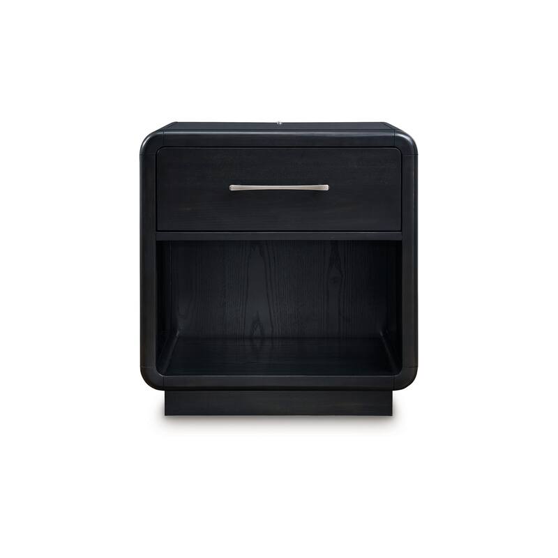 Robeck Nightstand, 1 Drawer, Black 26 Inch, Silver Metal Handles