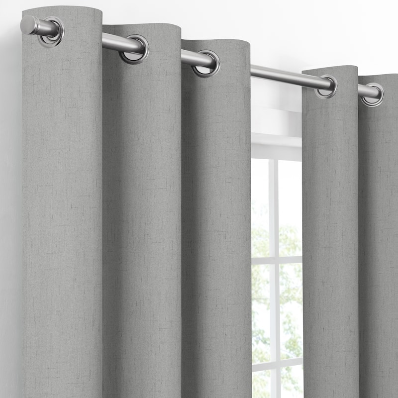 Eclipse Pembroke 100% Blackout Curtains, Faux Linen Grommet Window Curtains (2 Panels)