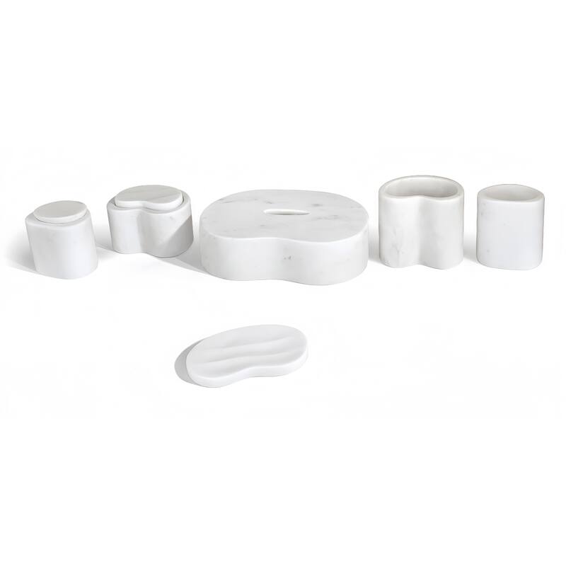 Roomfitters Marble Bathroom Accessories Set, Natural Stone Countertop Organizer Set, Solid Marble Vanity Accessories