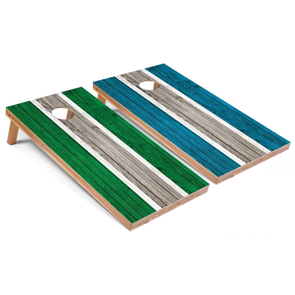 Kelly and Turquoise Striped Cornhole Boards with LED Lights