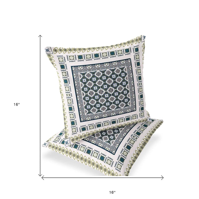HomeRoots Set of Two 16" X 16" Green and White Blown Seam Floral Indoor Outdoor Throw Pillow - 16.00' X '16.00' X '5.00