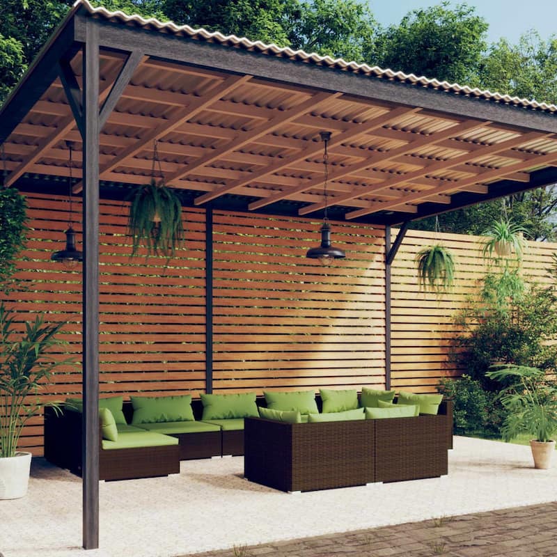 vidaXL Patio Lounge Set with Cushions Brown Poly Rattan - 27.6" x 27.6" x 24" - 27.6" x 27.6" x 24"