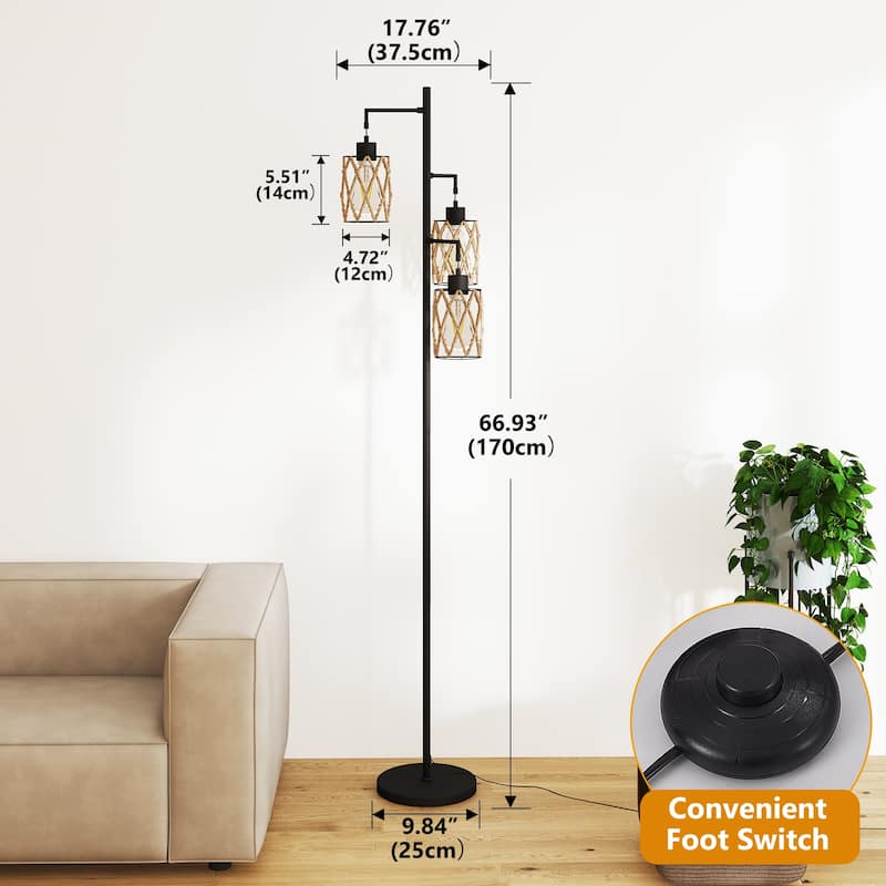 67'' Tree-Shaped Floor Lamp with 3 Lights - Foot Switch Included & Easy Assembly