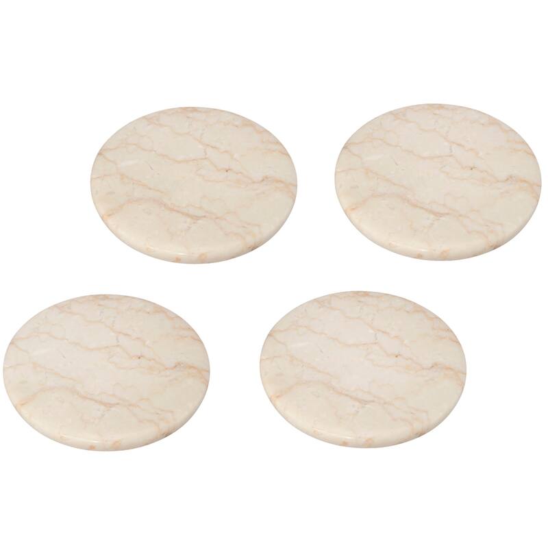 Creative Home 4 Piece Champagne Marble Coaster Set (4" Diameter), Beige - Beige