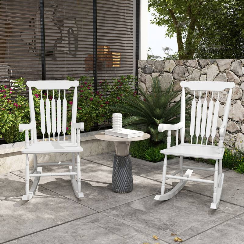 Outsunny Outdoor Wood Rocking Chairs Set Of 2 (Excluding the table)