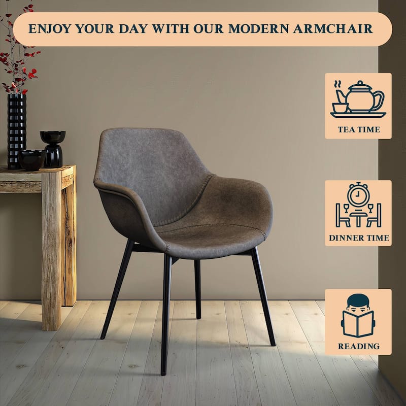 Markley Leather Dining Chair with Iron Legs Set of 4 Modern Accent Armchair