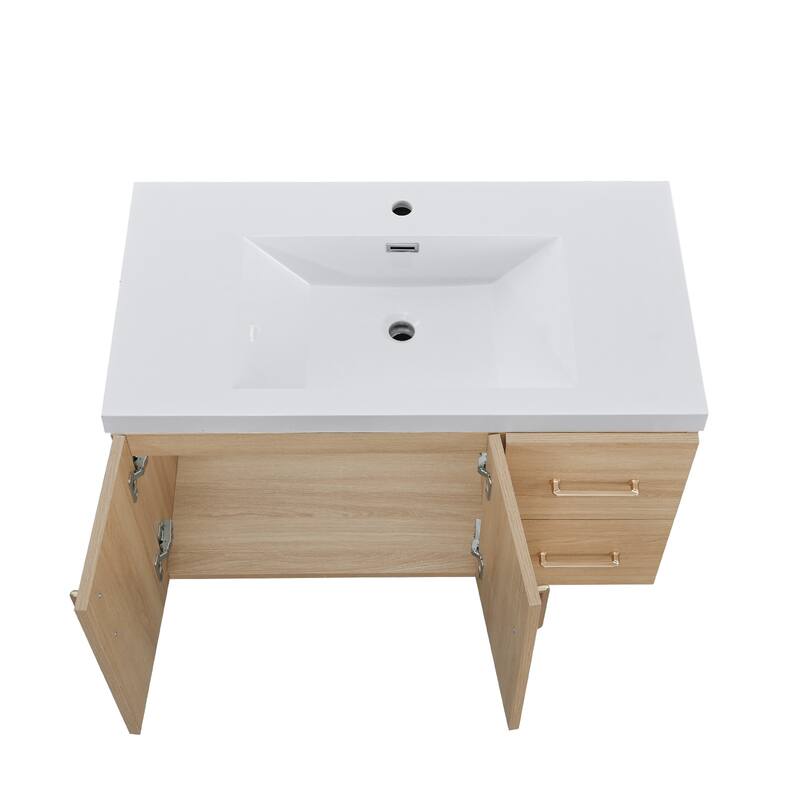 Prismella 36" 48" Wall-Mount Bathroom Vanity in Oak with Top
